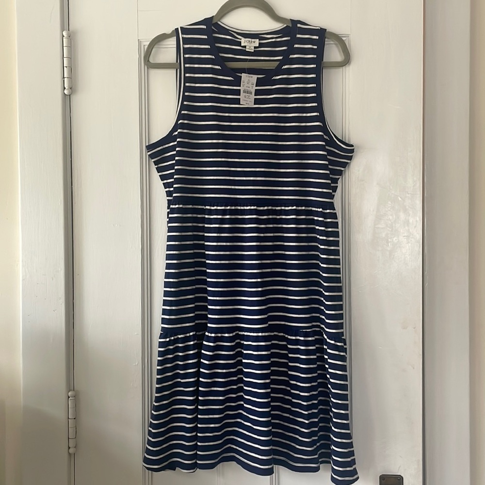 J. Crew Navy and White Midi Dress